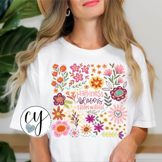 "Happiness Blooms From Within" Vibrant Floral Tee