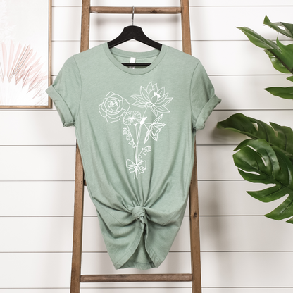 Custom Birth Flower Bouquet Tee - Personalized & Hand-Drawn