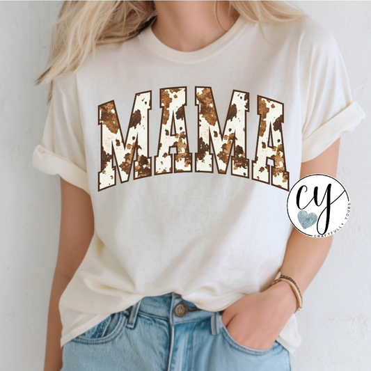 "Mama" Bold Cow Print Block Letter Tee