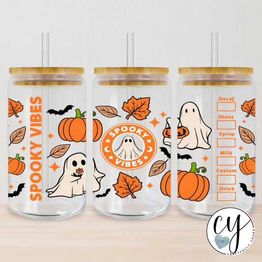 Spooky Vibes Orange Coffee Glass Tumbler