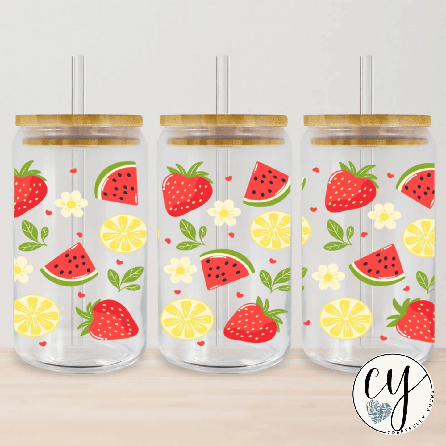 Summer in Bloom • Strawberry Lemon Summer Mix • UV DTF Cup Wrap